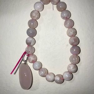 Flower Agate Bracelet and Rose Quartz Moon Pendant